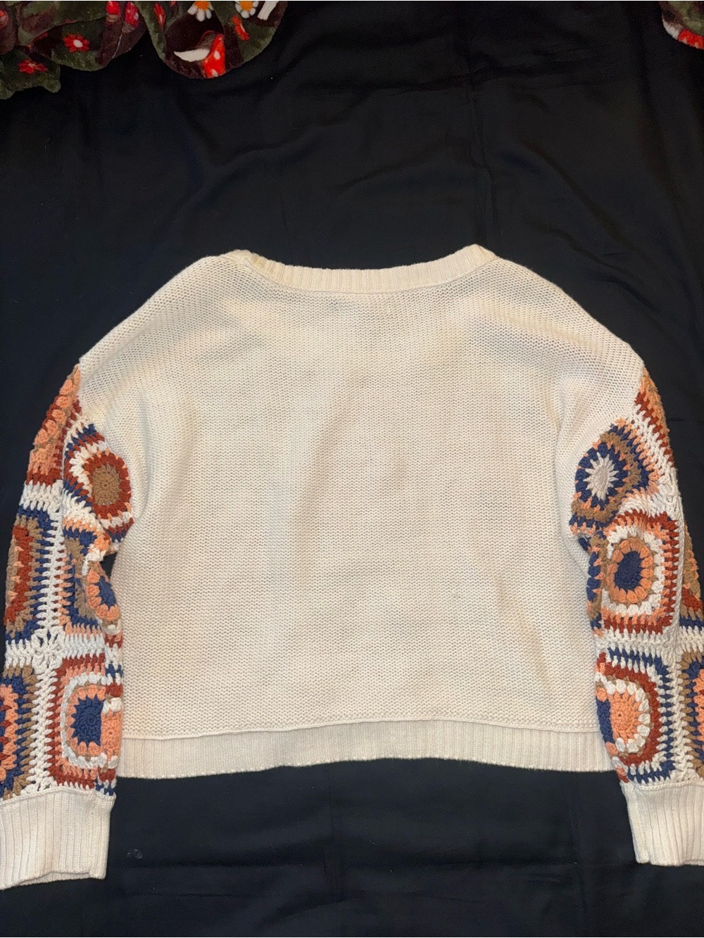 American Eagle Outfitters Crochet Square Knit Sweater - Cream, Rust & Navy - Picture 2 of 3